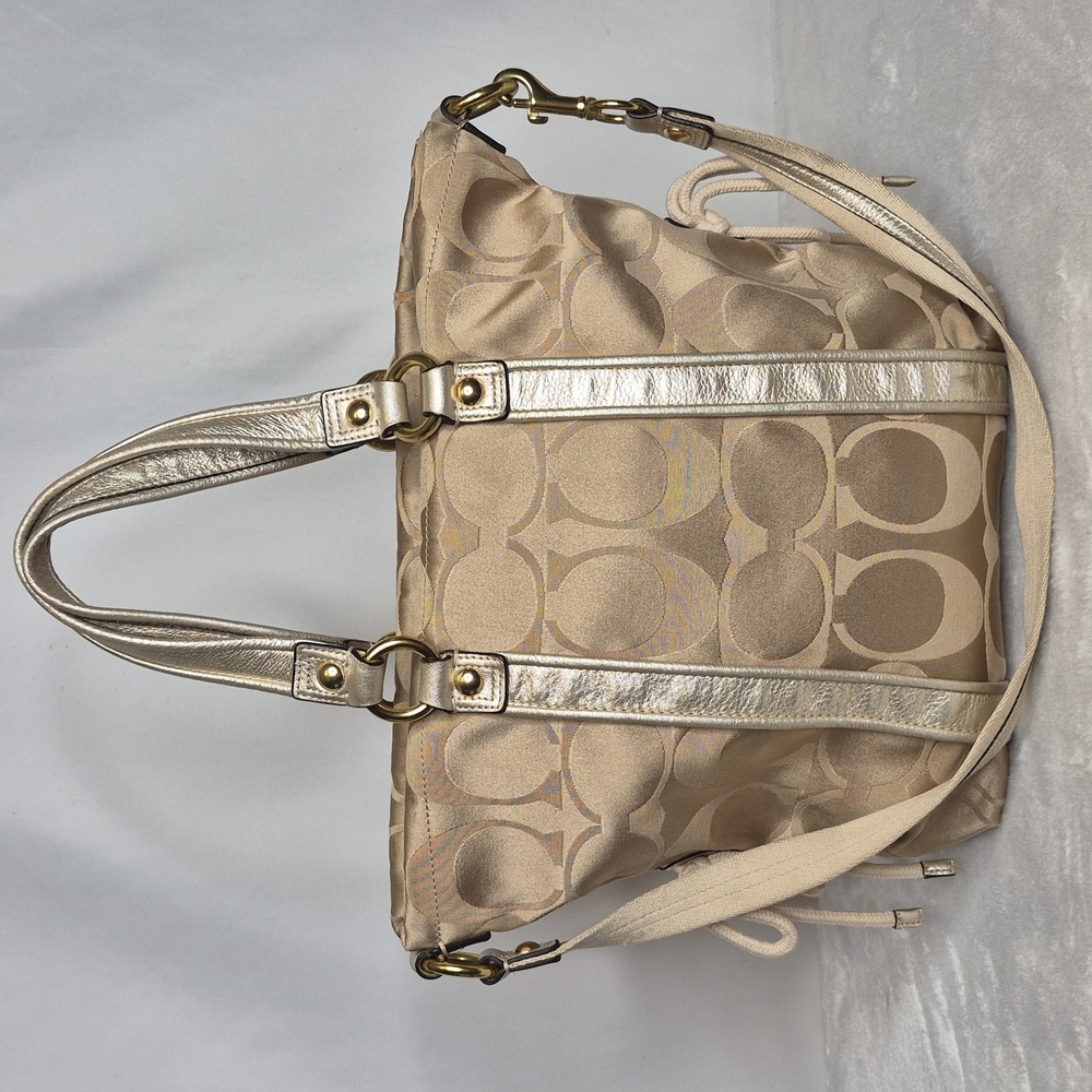 Coach Poppy Metallic Gold and Tan Tote Bag - Picture 5 of 17
